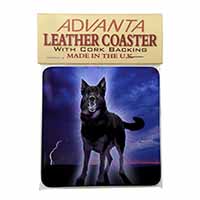 Black Night German Shepherd Dog Single Leather Photo Coaster