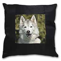 Siberian Husky Dog Black Satin Feel Scatter Cushion
