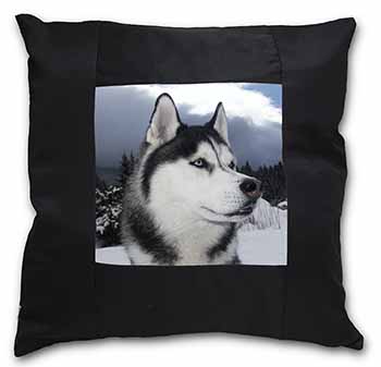 Siberian Husky Dog Black Satin Feel Scatter Cushion