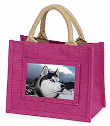 Siberian Husky Dog Little Girls Small Pink Jute Shopping Bag