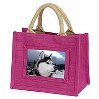 Siberian Husky Dog Little Girls Small Pink Jute Shopping Bag