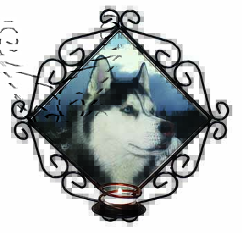 Siberian Husky Dog Wrought Iron Wall Art Candle Holder