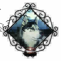 Siberian Husky Dog Wrought Iron Wall Art Candle Holder