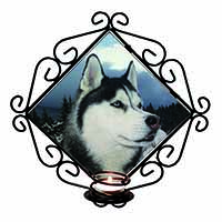 Siberian Husky Dog Wrought Iron Wall Art Candle Holder