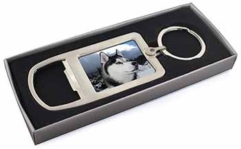 Siberian Husky Dog Chrome Metal Bottle Opener Keyring in Box