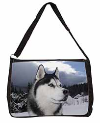 Siberian Husky Dog Large Black Laptop Shoulder Bag School/College