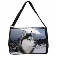 Siberian Husky Dog Large Black Laptop Shoulder Bag School/College