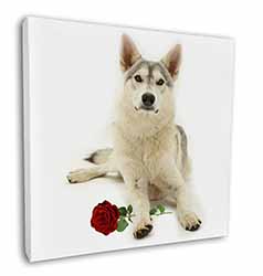 Utonagan Dog with Red Rose Square Canvas 12"x12" Wall Art Picture Print