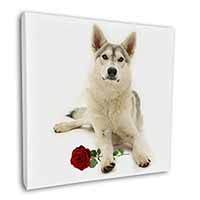 Utonagan Dog with Red Rose Square Canvas 12"x12" Wall Art Picture Print