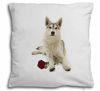 Utonagan Dog with Red Rose Soft White Velvet Feel Scatter Cushion