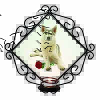 Utonagan Dog with Red Rose Wrought Iron Wall Art Candle Holder