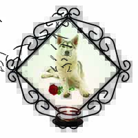 Utonagan Dog with Red Rose Wrought Iron Wall Art Candle Holder