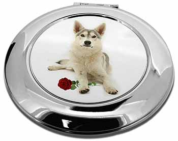 Utonagan Dog with Red Rose Make-Up Round Compact Mirror