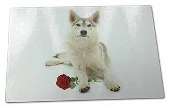 Large Glass Cutting Chopping Board Utonagan Dog with Red Rose