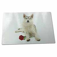 Large Glass Cutting Chopping Board Utonagan Dog with Red Rose