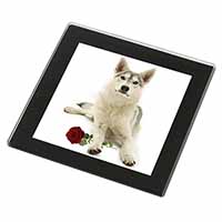 Utonagan Dog with Red Rose Black Rim High Quality Glass Coaster