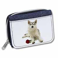 Utonagan Dog with Red Rose Unisex Denim Purse Wallet