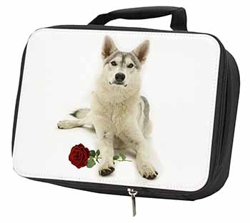 Utonagan Dog with Red Rose Black Insulated School Lunch Box/Picnic Bag