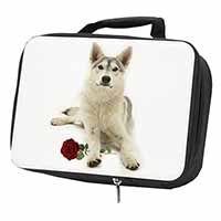 Utonagan Dog with Red Rose Black Insulated School Lunch Box/Picnic Bag