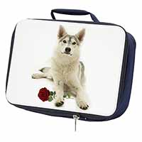 Utonagan Dog with Red Rose Navy Insulated School Lunch Box/Picnic Bag