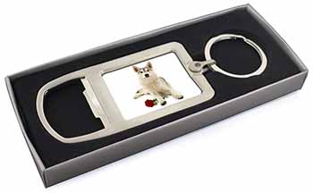 Utonagan Dog with Red Rose Chrome Metal Bottle Opener Keyring in Box