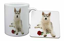 Utonagan Dog with Red Rose Mug and Coaster Set