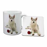 Utonagan Dog with Red Rose Mug and Coaster Set