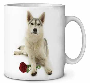 Utonagan Dog with Red Rose Ceramic 10oz Coffee Mug/Tea Cup