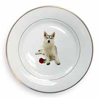 Utonagan Dog with Red Rose Gold Rim Plate Printed Full Colour in Gift Box