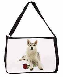 Utonagan Dog with Red Rose Large Black Laptop Shoulder Bag School/College