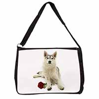 Utonagan Dog with Red Rose Large Black Laptop Shoulder Bag School/College