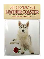 Utonagan Dog with Red Rose Single Leather Photo Coaster