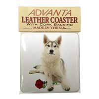 Utonagan Dog with Red Rose Single Leather Photo Coaster