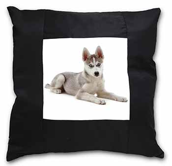 Siberian Husky Puppy Black Satin Feel Scatter Cushion