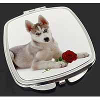 Siberian Husky with Red Rose Make-Up Compact Mirror