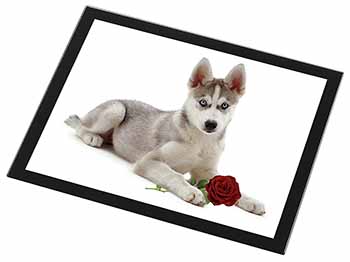 Siberian Husky with Red Rose Black Rim High Quality Glass Placemat