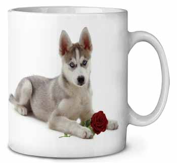 Siberian Husky with Red Rose Ceramic Coffee Mug/Tea Cup