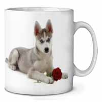 Siberian Husky with Red Rose Ceramic Coffee Mug/Tea Cup