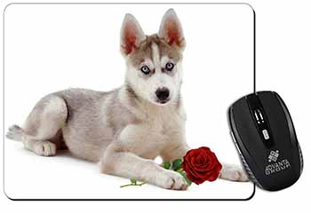 Siberian Husky with Red Rose Computer Mouse Mat