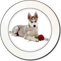 Siberian Husky with Red Rose Car or Van Permit Holder/Tax Disc Holder