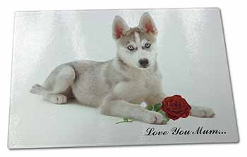 Large Glass Cutting Chopping Board Husky with Red Rose 