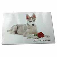 Large Glass Cutting Chopping Board Husky with Red Rose 