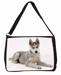 Siberian Husky Puppy Large Black Laptop Shoulder Bag School/College