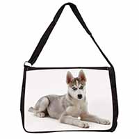 Siberian Husky Puppy Large Black Laptop Shoulder Bag School/College