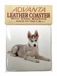 Siberian Husky Puppy Single Leather Photo Coaster