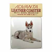 Siberian Husky Puppy Single Leather Photo Coaster