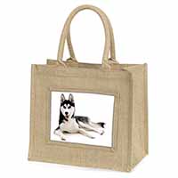 Siberian Husky Dog Natural/Beige Jute Large Shopping Bag