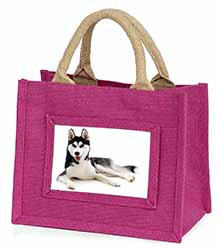 Siberian Husky Dog Little Girls Small Pink Jute Shopping Bag