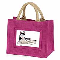 Siberian Husky Dog Little Girls Small Pink Jute Shopping Bag