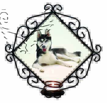 Siberian Husky Dog Wrought Iron Wall Art Candle Holder